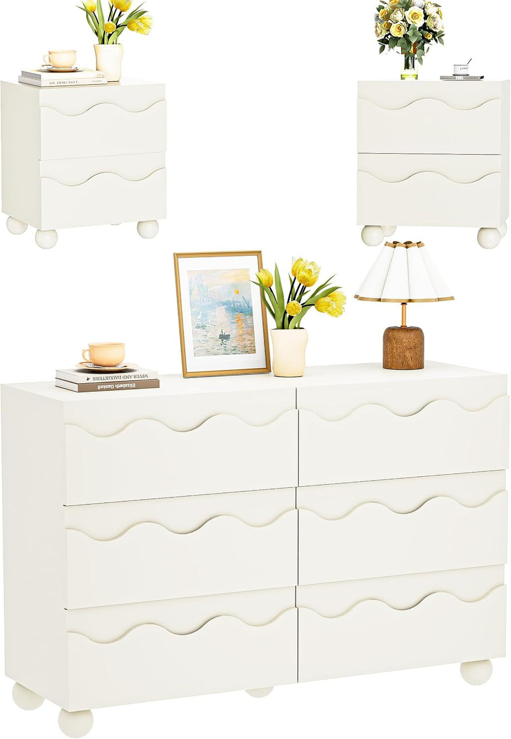 Anbuy Bedroom Sets 3 Pieces, Begie Scalloped Sets for Bedroom, Combo 3 Pieces