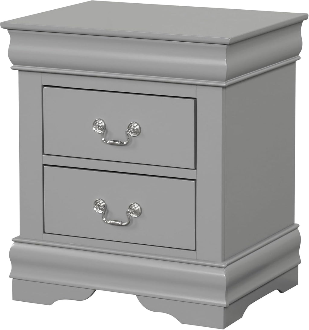 Furniture of America Louis Philippe Traditional Solid Wood 3 Piece Bedroom Set, Bed Frame, Nightstand, and Chest, Sleigh Design Bedframe with Headboard and Footboard, Box Spring Needed, Twin, Gray