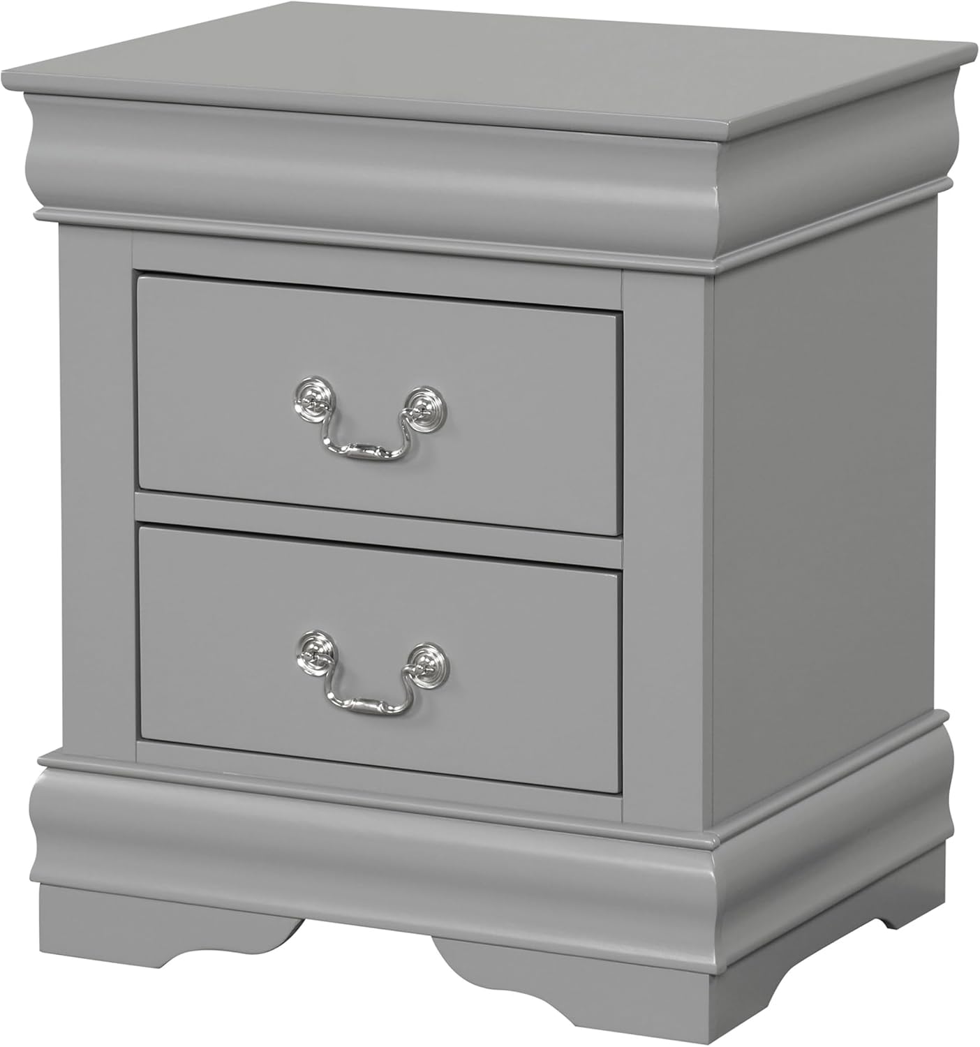 Furniture of America Louis Philippe Traditional Solid Wood 3 Piece Bedroom Set, Bed Frame, Nightstand, and Chest, Sleigh Design Bedframe with Headboard and Footboard, Box Spring Needed, Full, Gray