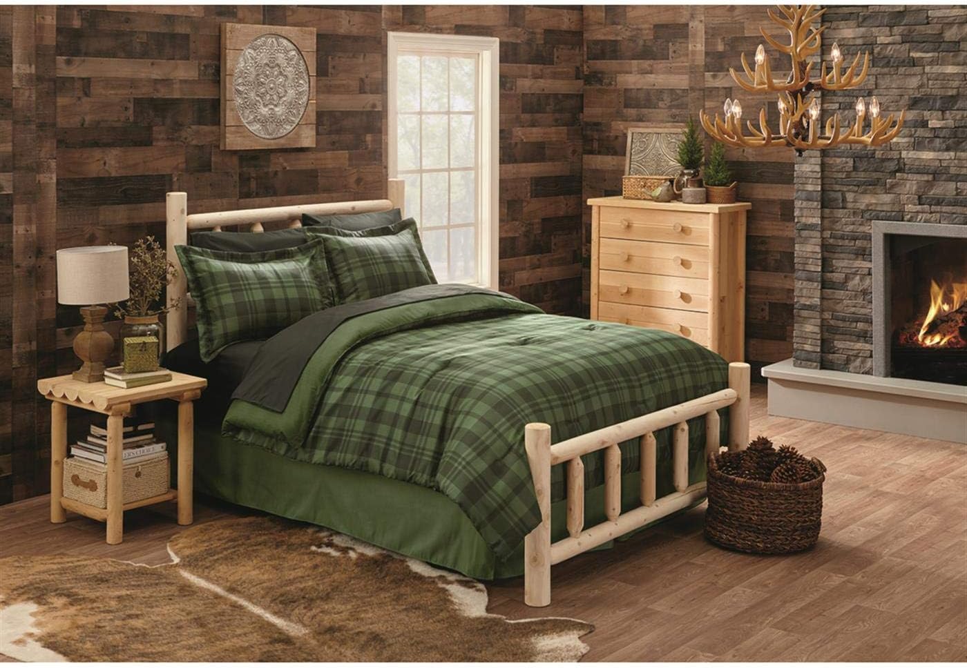 CASTLECREEK Cedar Log Queen Bed with Headboard and Footboard, Rustic Natural Unfinished Wooden Bed Frames