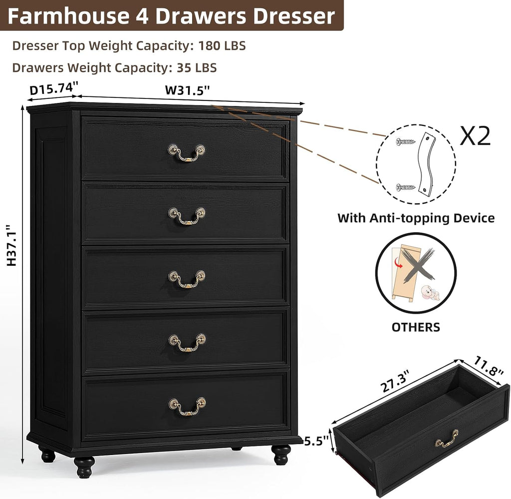 Joaxswe Bedroom Dresser Sets, 54' Wide 7 Drawers Dresser and 45' Tall 5 Drawers Dresser, Wooden 2 Piece Bedroom Furniture Set, Chest of Drawer for Bedroom, Home, Living Room, Hallway, Black