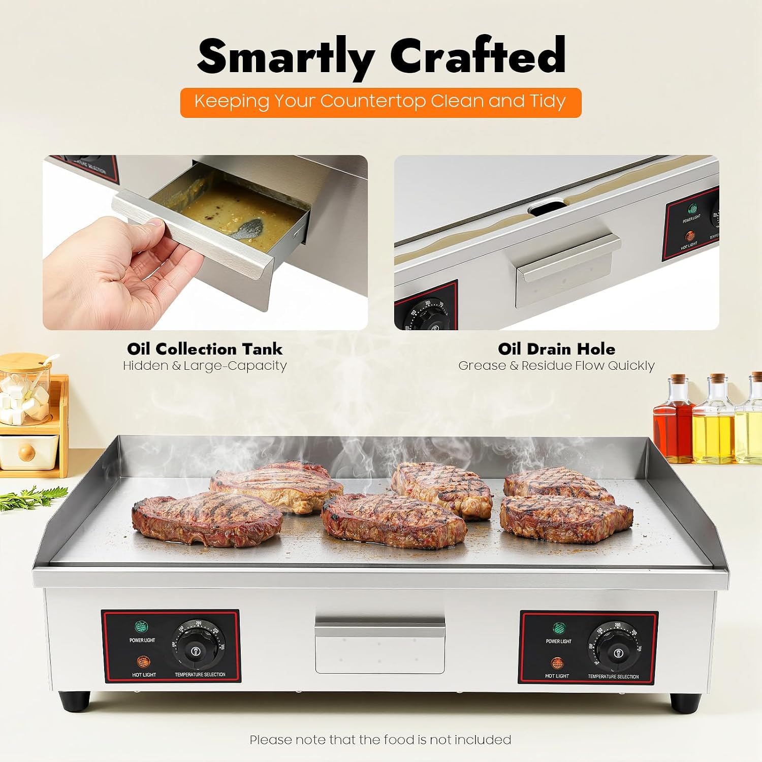 30' Commercial Griddle, 110V 3KW Countertop Flat Top Grill 430 Stainless Steel Electric Griddle Cooking Griddle Pancake Maker Cooking Pan for Snack Stores, Canteens, 122°F-572°F