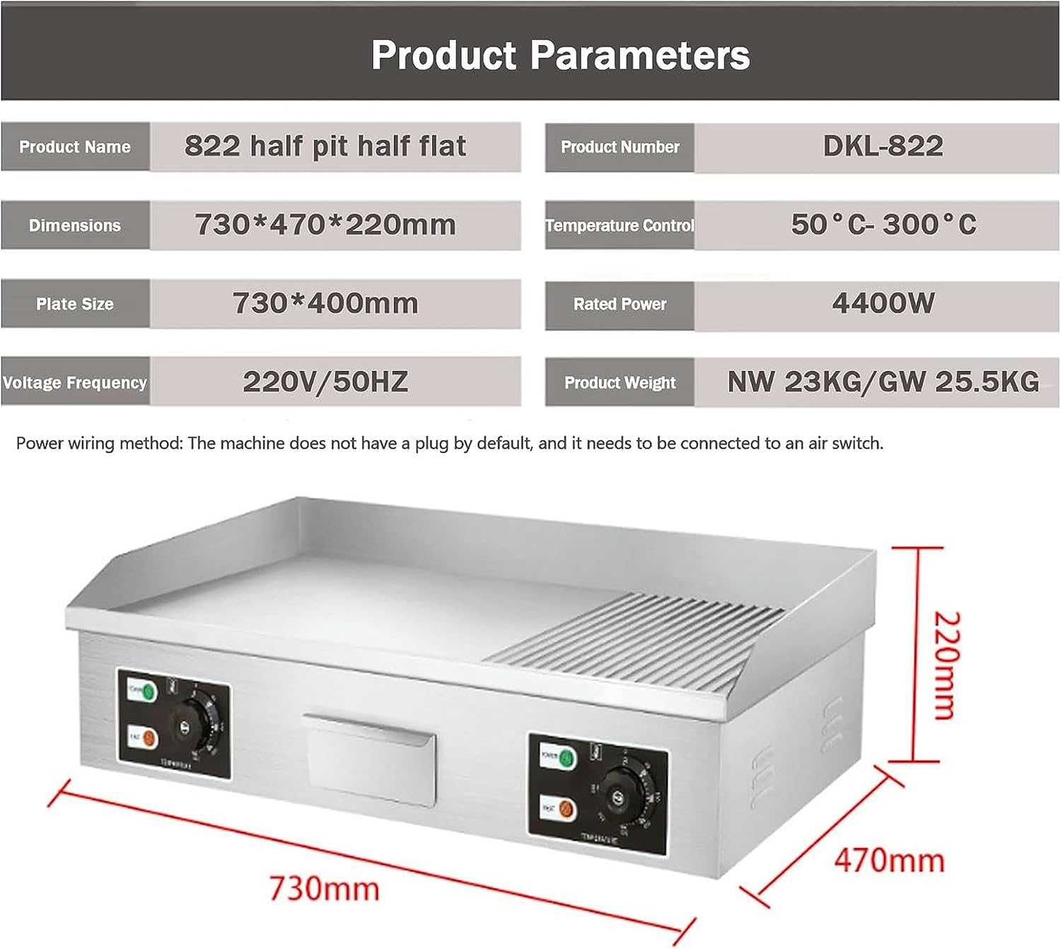 Commercial Electric Griddle, Kitchen BBQ Grill, Stainless Steel Electric Griddle, Nonstick Countertop Hot Plate Commercial BBQ Grill, Two Burners with Thermostatic Control, 110~240V