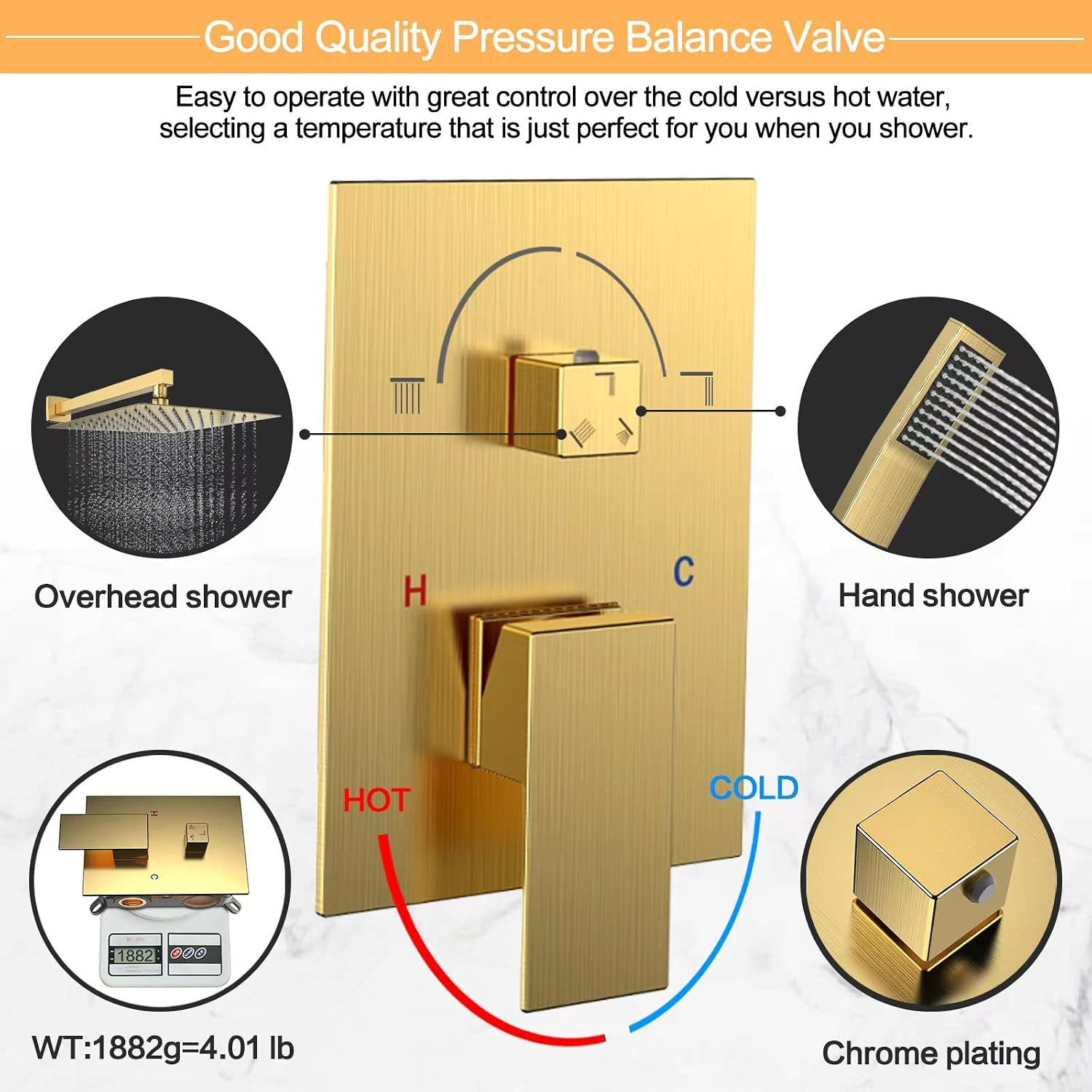 Rain Shower System 12 inch Shower Faucet Set with Tub Spout,Bathroom Wall Mounted Waterfall Shower Head Bath tub Faucet Sets Complete with Handheld Spray,Included Valve Body and Trim kit,Brushed Gold