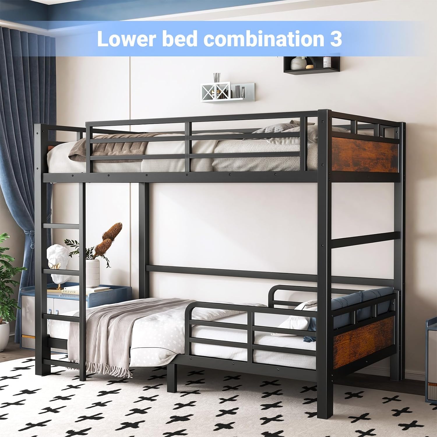 Twin XL Over Twin XL Bunk Bed, Convertible Metal Bunk Beds Can Separate into Loft Bed and Platform Bed, Heavy Duty Noise-Free Bed Frame with Safety Rails for Adults Teens Kids, Black