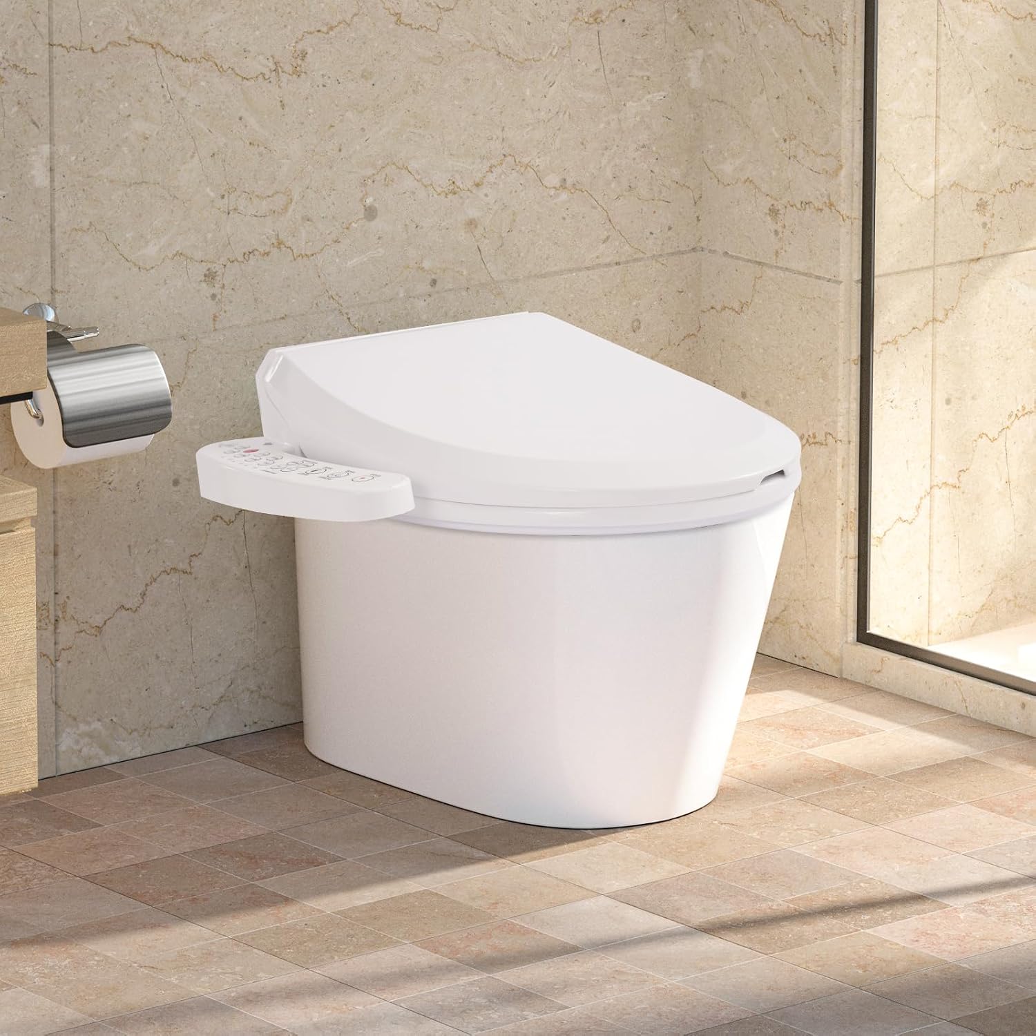 Smart Toilet Seat, 1300W Flush Power Electric Bidet LED Nightlight Warmer Cleaner Sprayer Wash & Dry Combo with 4-Level Water Temp IPX4 Waterproof for Home Bathroom Hygiene