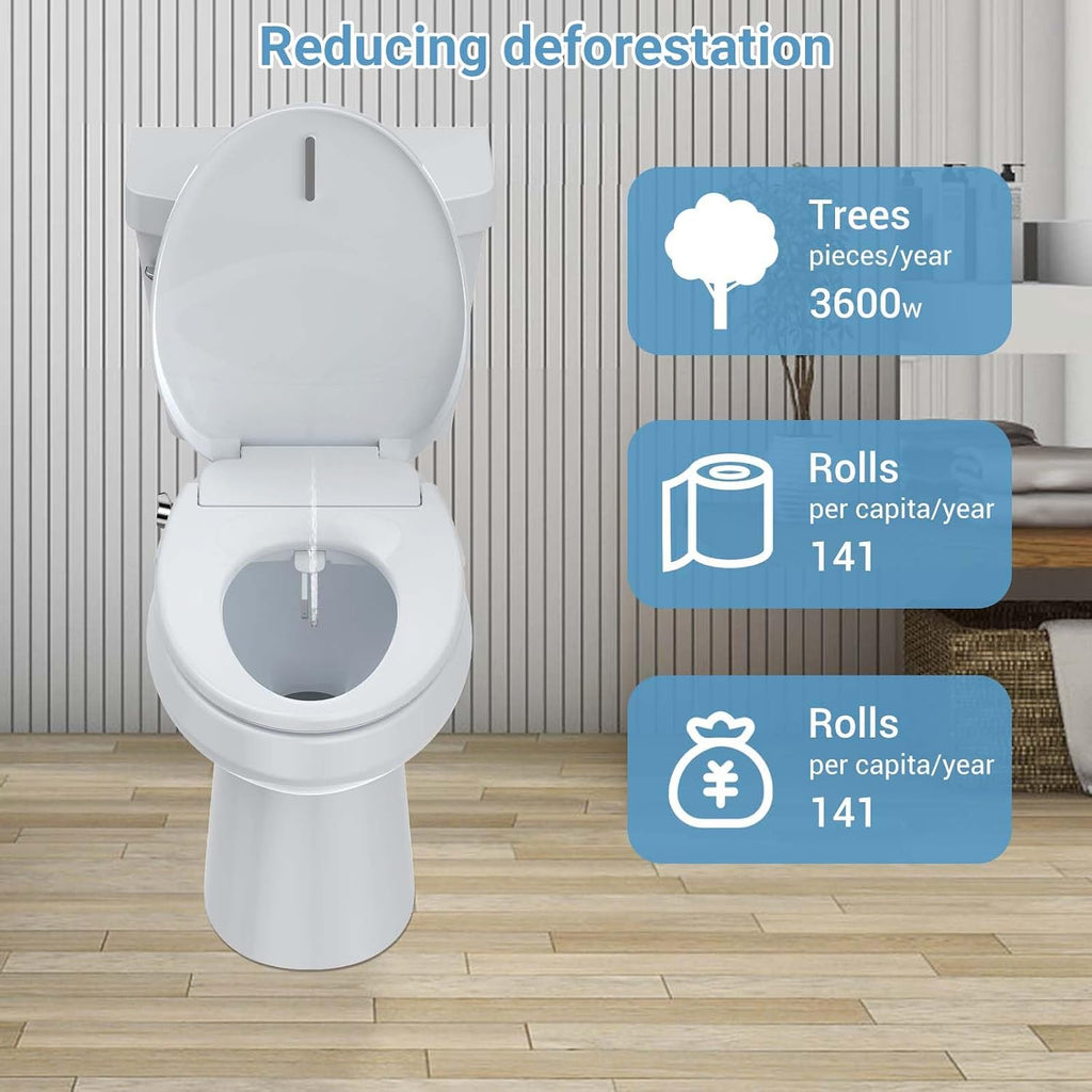 Electronic Bidet Toilet Seat Elongated, Smart Heated Toilet Seat with Adjustable Warm Water Wash, Warm Air Dryer, Dual Nozzle, LED Night Light, Instant Heating Electric Bidet for Bathroom