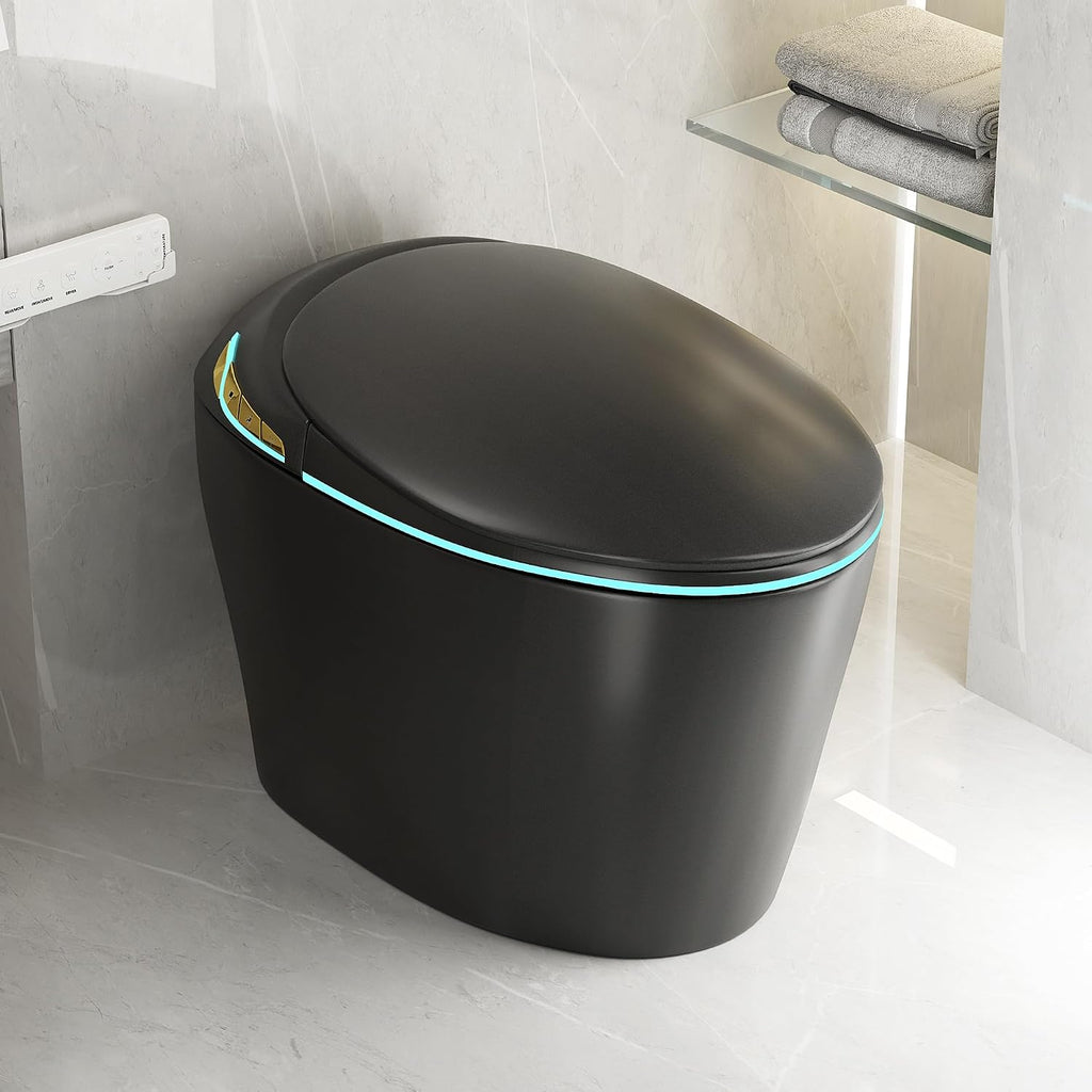 Smart Toilet, Electric Tankless Toilet with Bidet Built in & Dryer, Auto Open/Close, Instant Warm Water, Elongated Heated Seat, Auto Flush (Matte Black, Oval Egg Shaped)