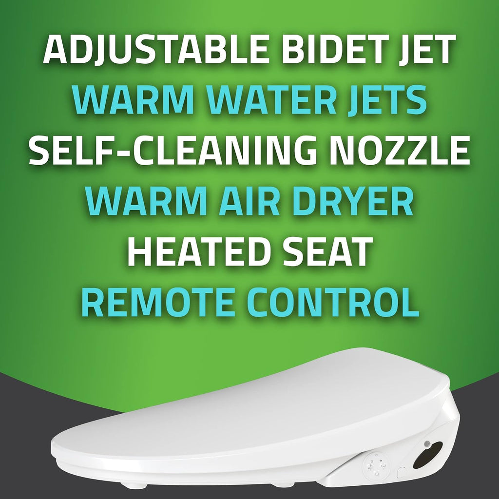 Ember Elongated Smart Electric Bidet Toilet Seat with Remote Control and Heated Seat