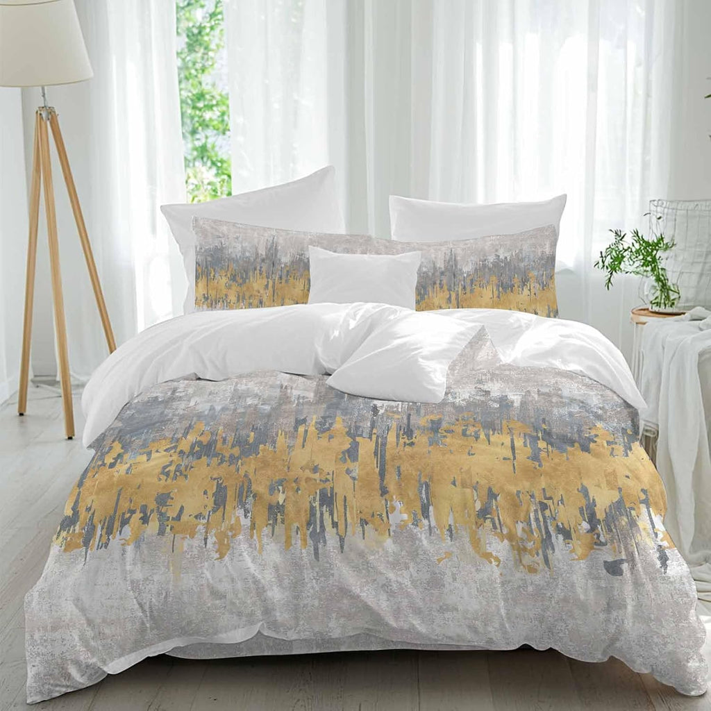 Abstract Duvet Cover Set Queen Size 4 Pieces Yellow Grey Graffiti Silhouette Art Modern Painting Bedding Set with Zipper Closure, 1 Comforter Cover 90x92 Inches 1 Flat Sheet & 2 Pillow Cases