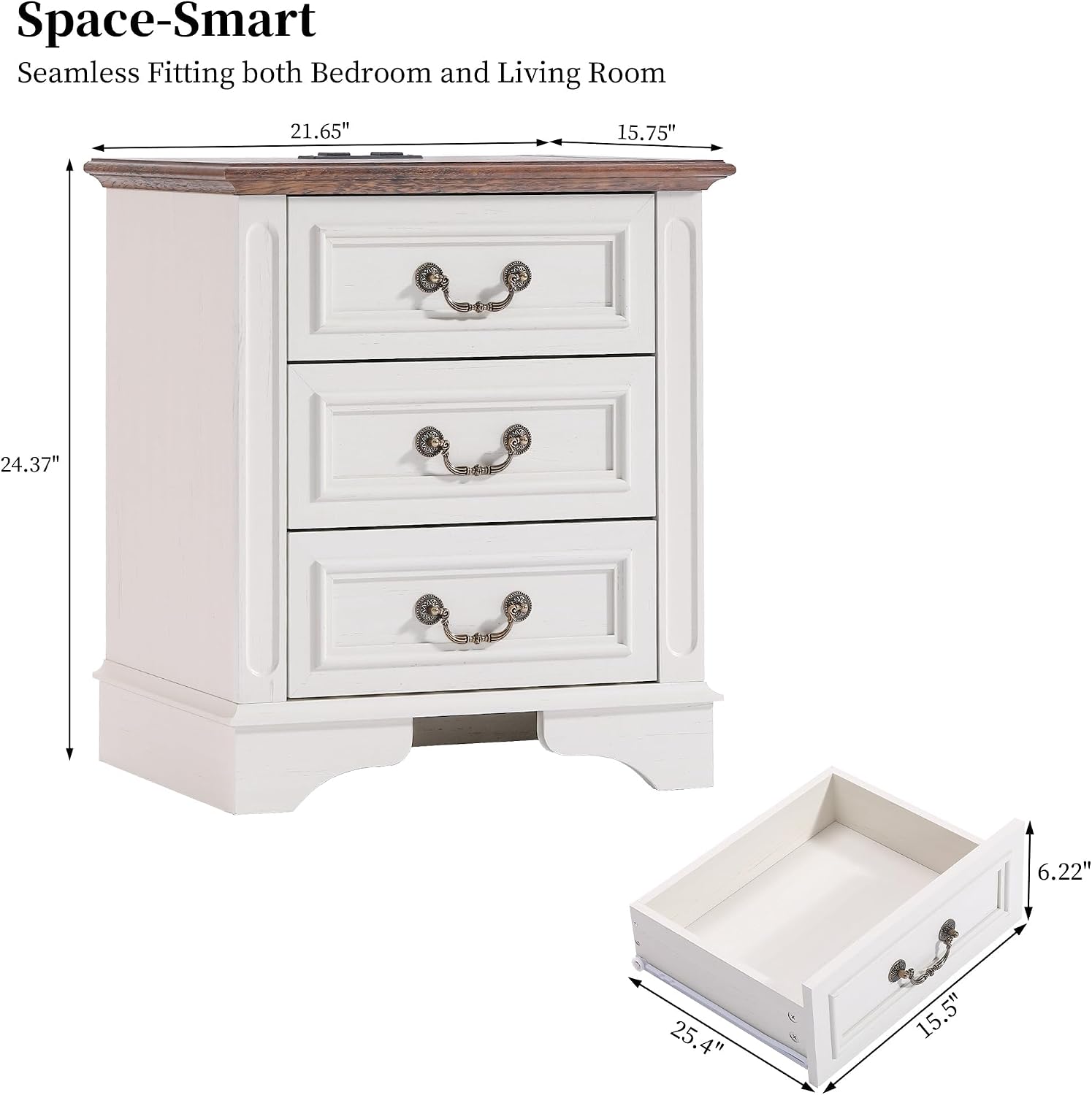 Farmhouse Dresser and Nightstand Sets, 6-Drawer Dresser & 3 Drawer Nightstand Sets, 3 Pieces Rustic Wood Bedroom Furniture Set for Home, Bedroom, Hallway(White)
