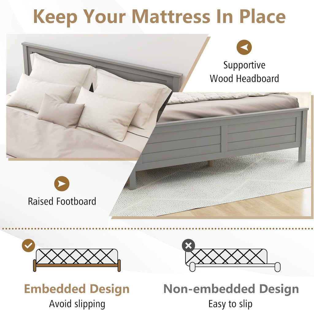 KOMFOTT Full Size Wood Bed Frame with 2 Storage Drawers, Mid Century Platform Bed Frame with Headboard, Sturdy Wooden Slats Support, Modern Mattress Foundation, No Box Spring Required, Easy Assembly