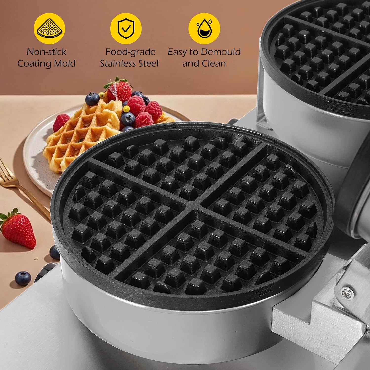 Dyna-Living 2400W Double-Head Commercial Waffle Maker & 3000W Commercial Electric Griddle 22'' Flat Top Grill Countertop