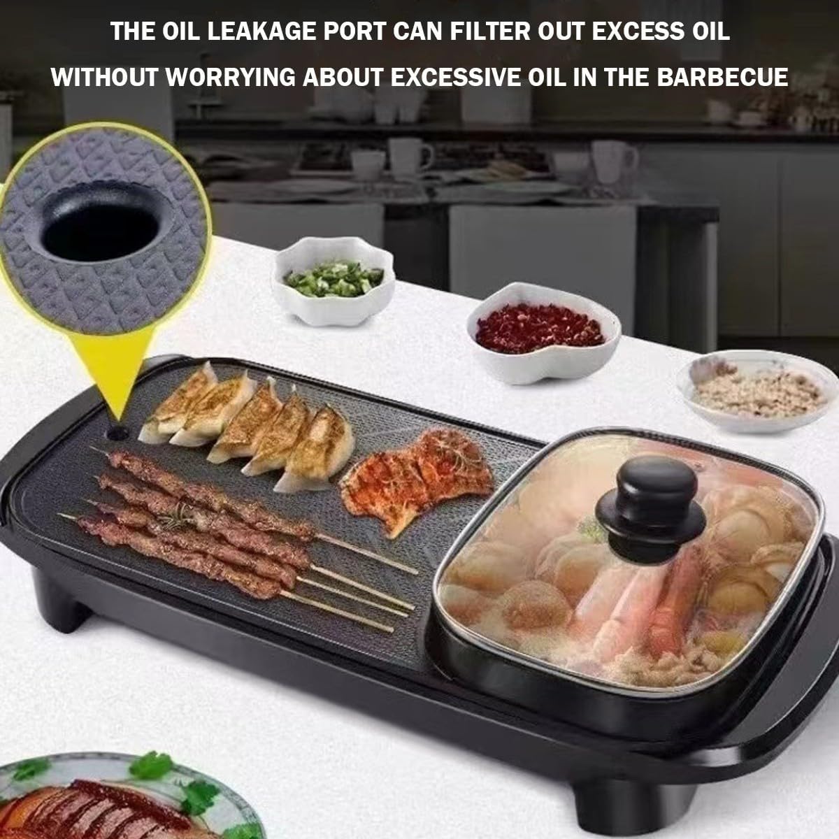 Electric Flat Top Grill, Electric Griddle, Flattop Grills Indoor Safely Washable, Suitable for Frying Grilling Stir Frying(Black,45 * 22 * 8)
