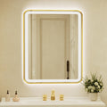 28x40 Inch LED Bathroom Mirror with Gold Frame,Front and Backlit Vanity Mirror,Tempered Glass,Stepless Dimmable Wall Mirrors with Anti-Fog, 3 Colors, Memory, Waterproof, LED Smart Bathroom Mirror