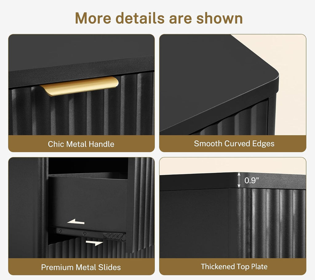 TEENFON Fluted 6 Drawer Dresser for Bedroom, Wide Modern Chest of Drawers with Metal Handle, Curved Profile Design, Wood Closet Clothes Storage Organizer for Bedroom, Living Room, Hallway, Black