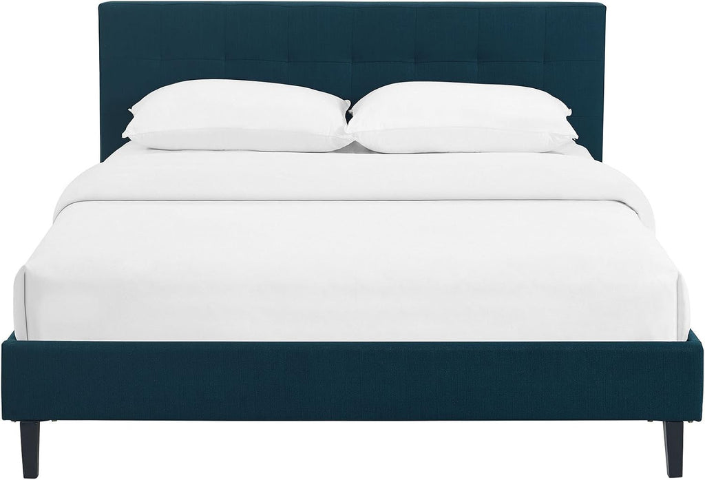 Modway Linnea Upholstered Azure Queen Platform Bed with Wood Slat Support