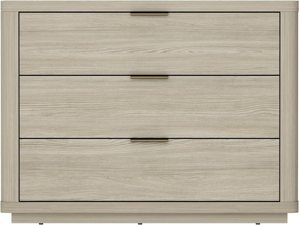 Manhattan Comfort Evelyn Nightstand with 3 Drawers, Minimalist Wood Grain Bedside Table with Rounded Corners and Raised Base, Modern End Table for Bedroom, Entryway, or Living Room in Natural Oak