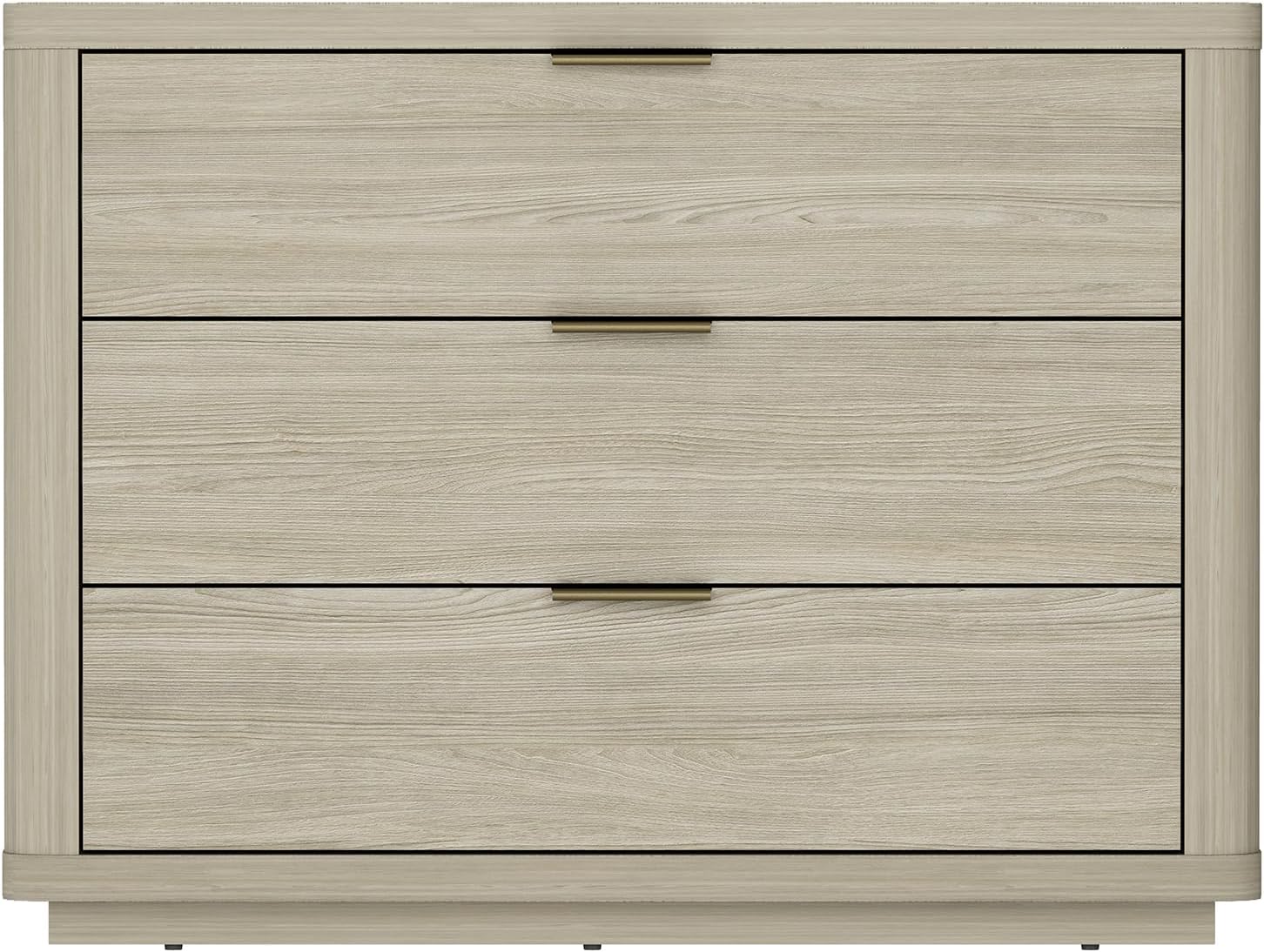 Manhattan Comfort Evelyn Nightstand with 3 Drawers, Minimalist Wood Grain Bedside Table with Rounded Corners and Raised Base, Modern End Table for Bedroom, Entryway, or Living Room in Natural Oak