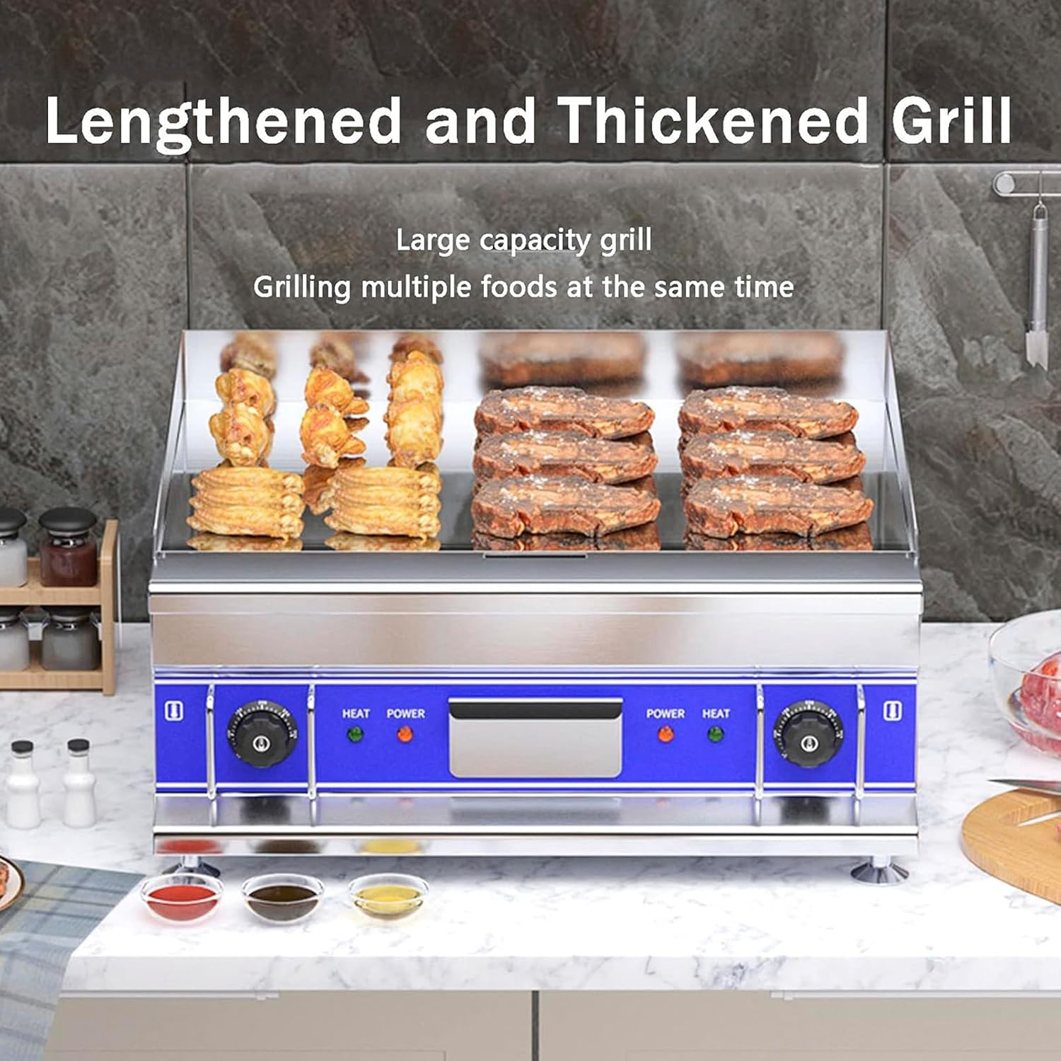 21.6'X15.7' Commercial Electric Countertop Griddle Flat Top Heavy Duty Griddles with Non-Stick 10Mm Thick Iron Cooking Surface Chrome-Plate for Restaurant Use 220V/5000W