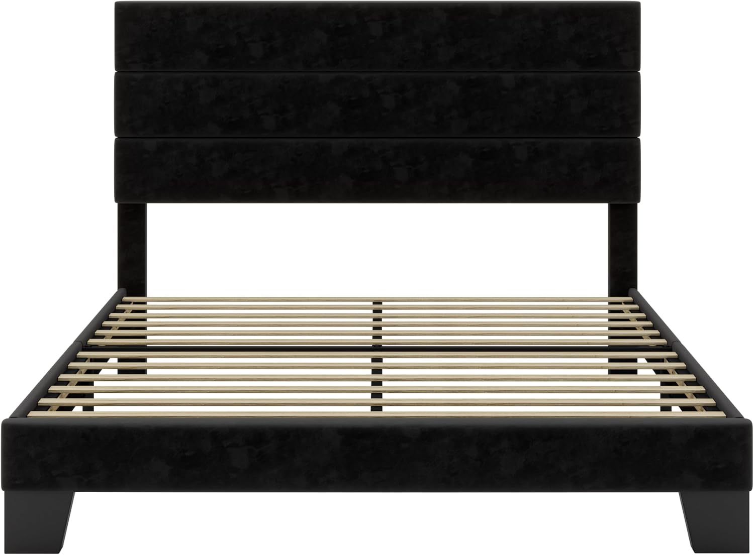 SHA CERLIN Full Platform Bed Frame with Velvet Upholstered Headboard, Mattress Foundation with Strong Wooden Slats Support, No Box Spring Needed, Black