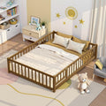 i-POOK Full Floor Bed Frame with Wood Slats, High Fence & Small Door, Pinewood Montessori Floor Bed for Girls and Boys,Light Espresso