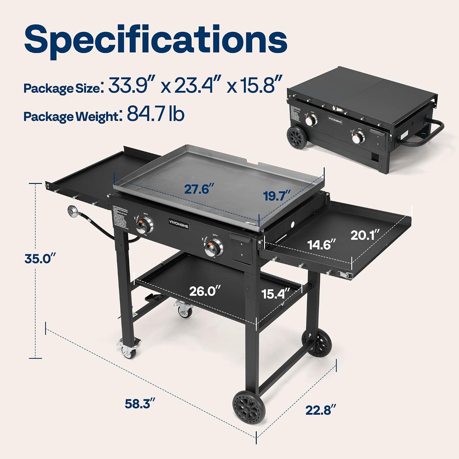 VIVOHOME 2-Burner 30,000 BTU Propane Gas Grill, Folding Flat Top Grill with Side Shelves, Picnics & Family BBQ, Heavy-Duty Rust-Resistant Griddle