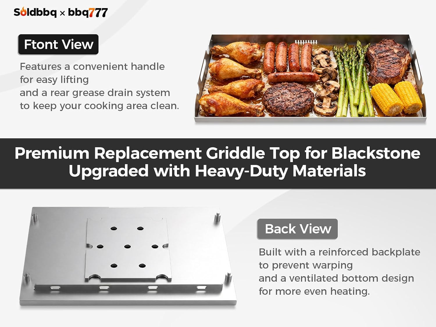 Upgrade Flat Top Griddle Replacement Top for Blackstone 28' Griddles 1517 1803 1924 1883, Steel Griddle Top Replacement for 28 Inch Blackstone with Rear Grease System & Handy Handle