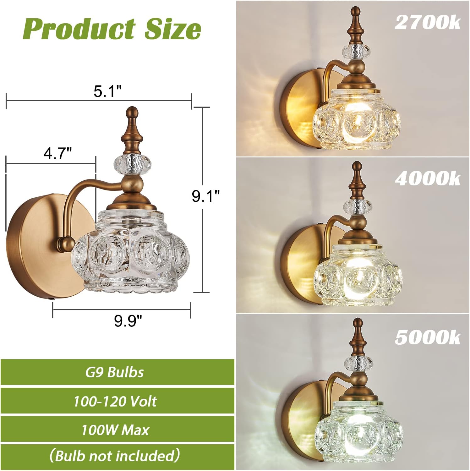 2-Pack 4.7 inch Wall Sconces Brass Bathroom Wall Light Fixtures, Spray Painting Process Modern Durable Vanity Lights for Bathroom Bedroom Living Room