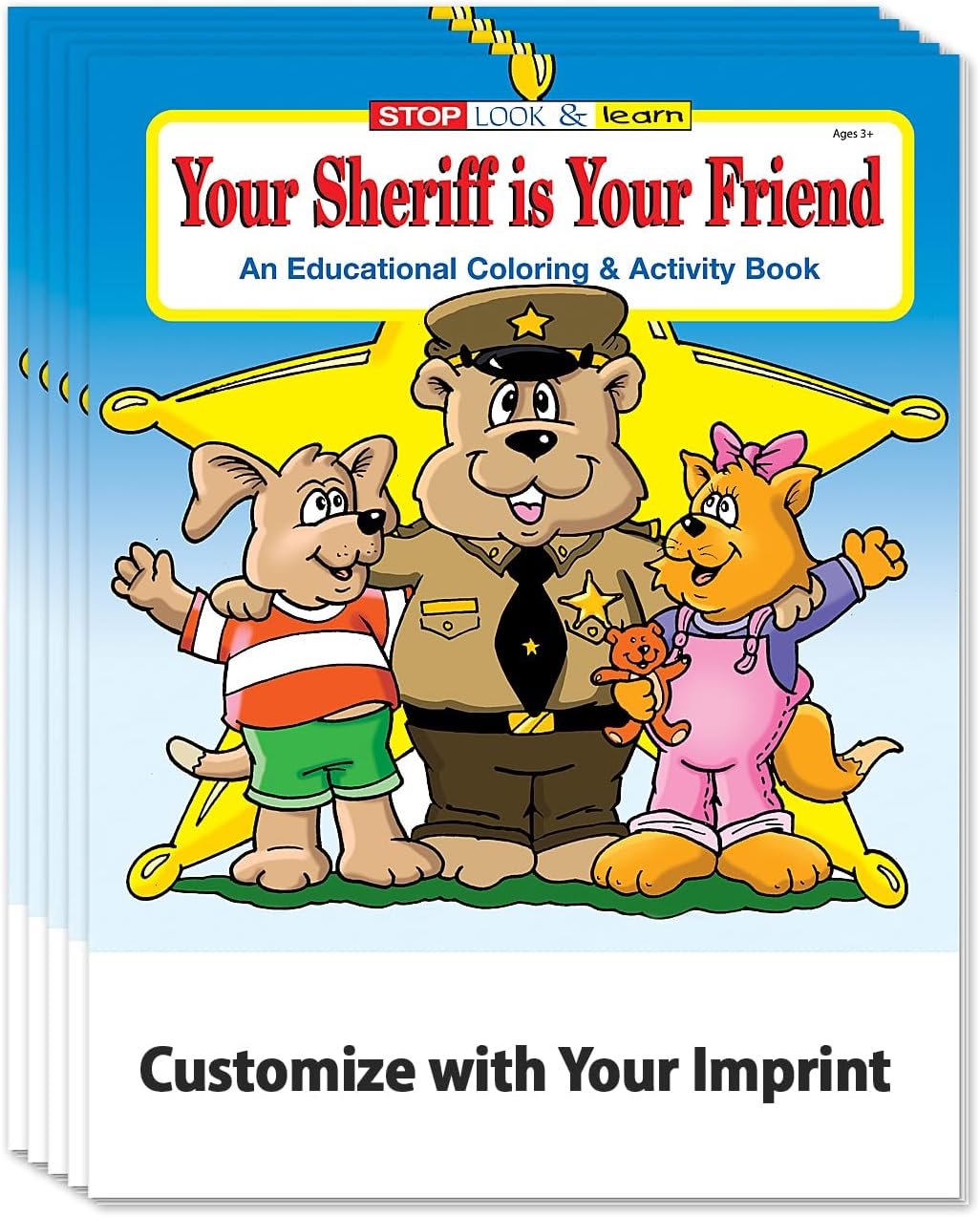 ZOCO – The Sheriff is Your Friend – Custom Educational Coloring Books (250 Bulk Pack, Without Crayons) – Promotional Police Toys, Activities for Kids