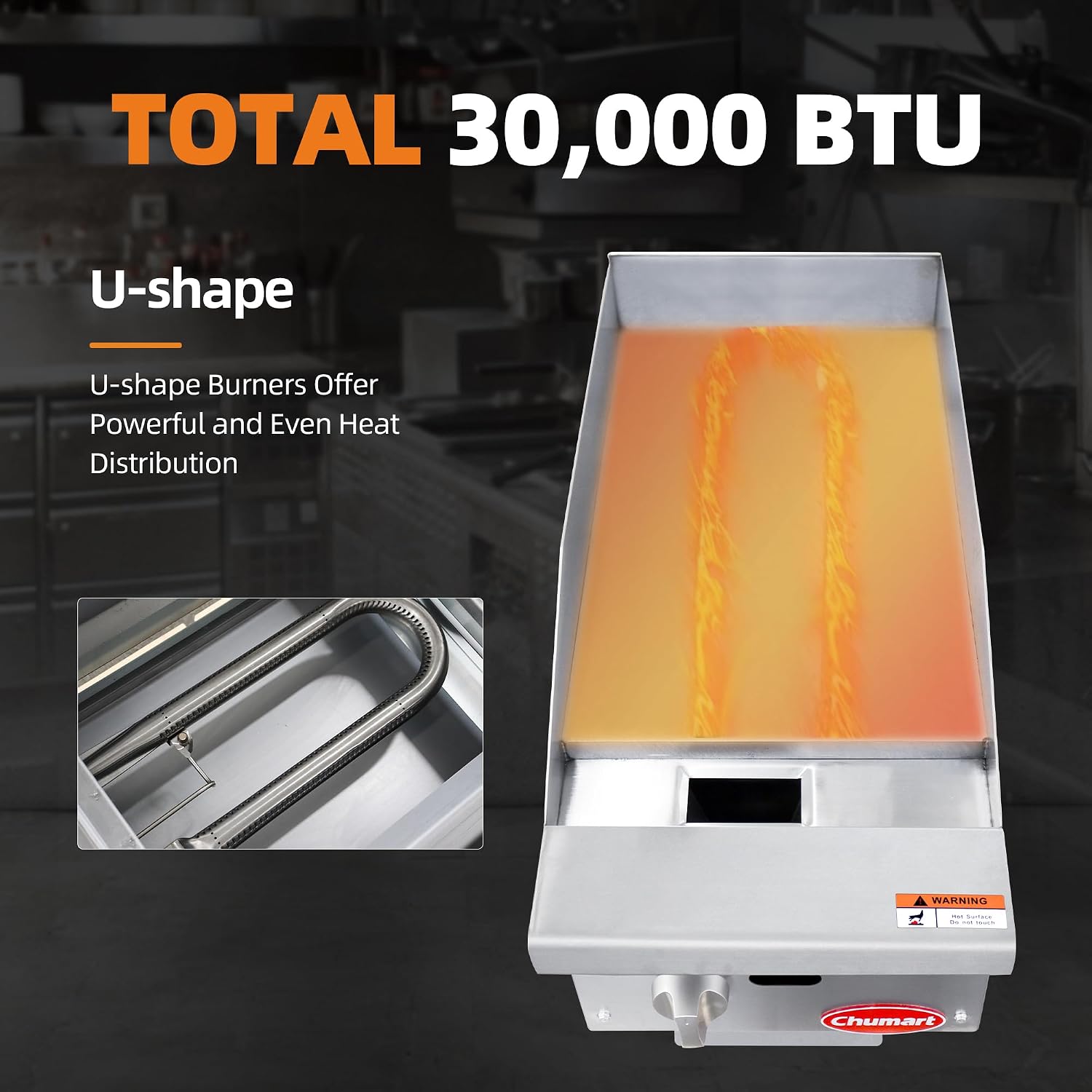 12' Commercial Countertop Griddle, Single Burners Gas Griddle, 30000 BTU Output, Stainless Steel Flat Top Grill Hot Plate with Natural Gas and Propane Conversion Kit for Restaurant, Food Truck