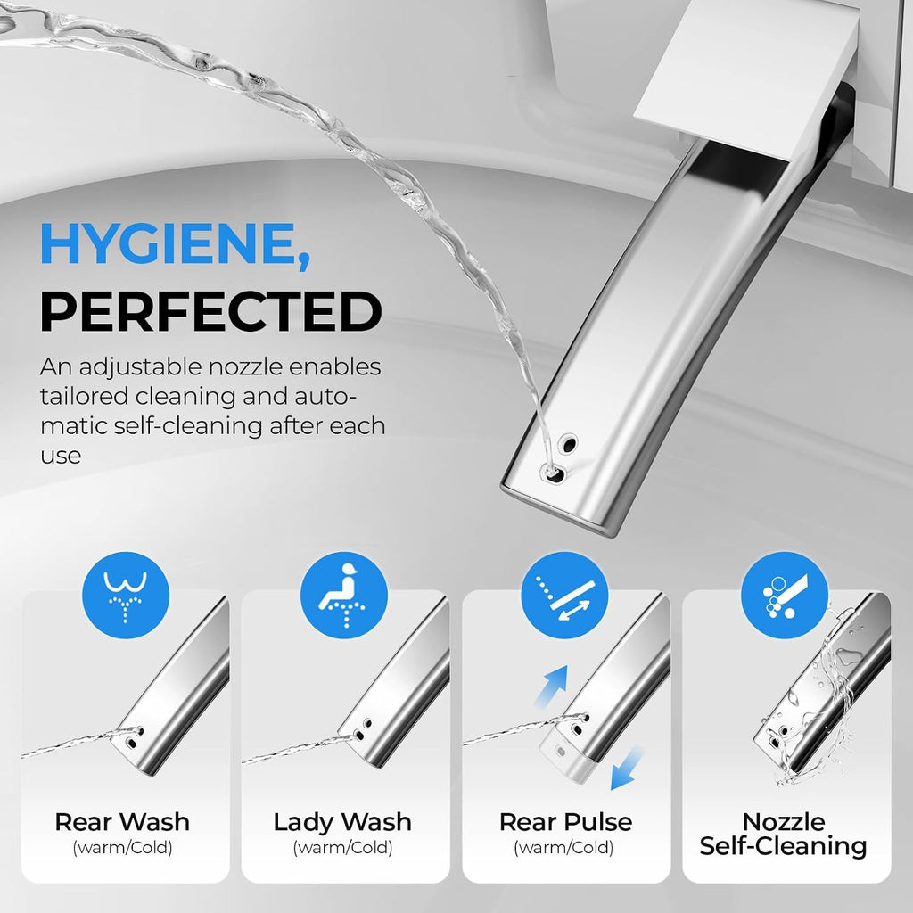 Smart Toilet With Built-in Tank Bidet, Heated Seat & Foot Sensor, Tankless Modern Elongated Electric Toilet with Warm Water Wash, Air Dryer, LED Display & 1.28 GPF