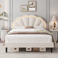 HIFIT Full Upholstered Smart LED Bed Frame with Adjustable Chic Petal Headboard, Princess Full Size Platform Bed Frames for Kids/Girls, Wooden Slats Support, No Box Spring Needed, Easy Assembly, Beige