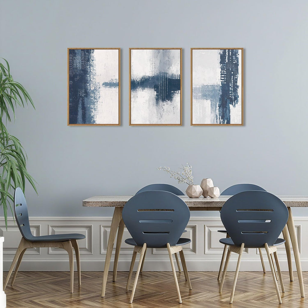 Celestdeco Large Abstract Navy Blue Grey Framed Canvas Wall Art Set,Modern Minimalist Wall Decor,Neutral Brush Stroke Artwork for Living Room,Bedroom,Dining Room,Office-24 x36 x3