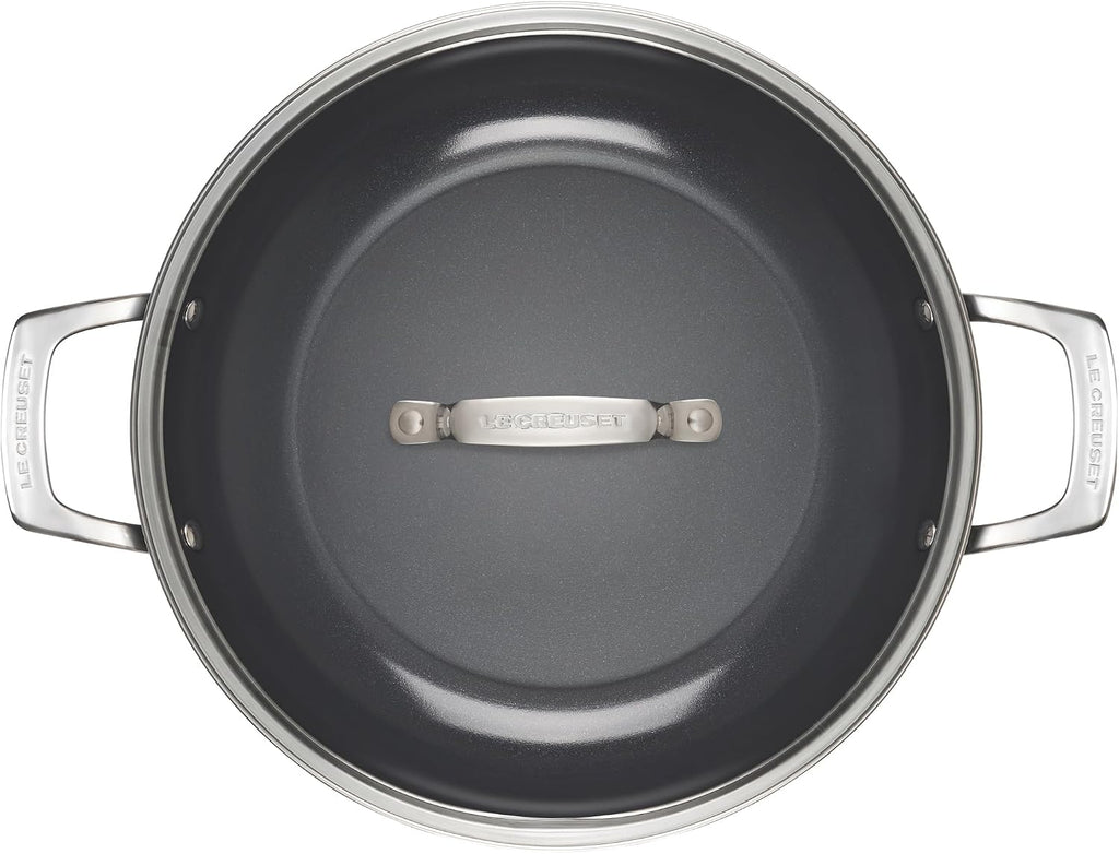 Le Creuset Essential Non-stick Ceramic Shallow Braiser with Glass Lid, 3.9 qt.