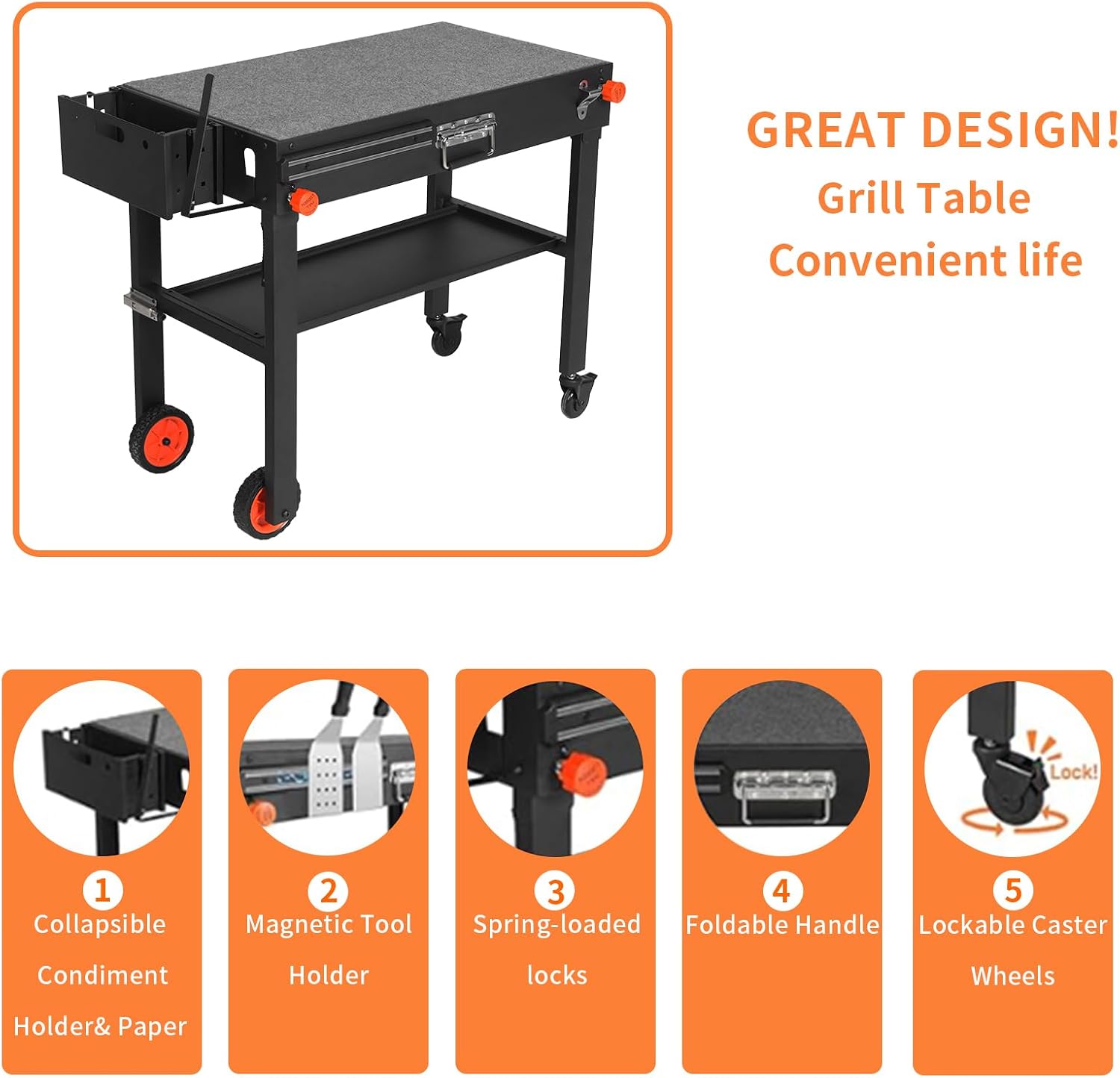 Blackstone Griddle Stand, Portable Outdoor Grill Table, Foldable Grill Cart With Wheels Fit 22 Inch or 17 Inch, Camping Folding Pizza Oven Tables Fit Ninja Grill and Weber，Blackstone Table