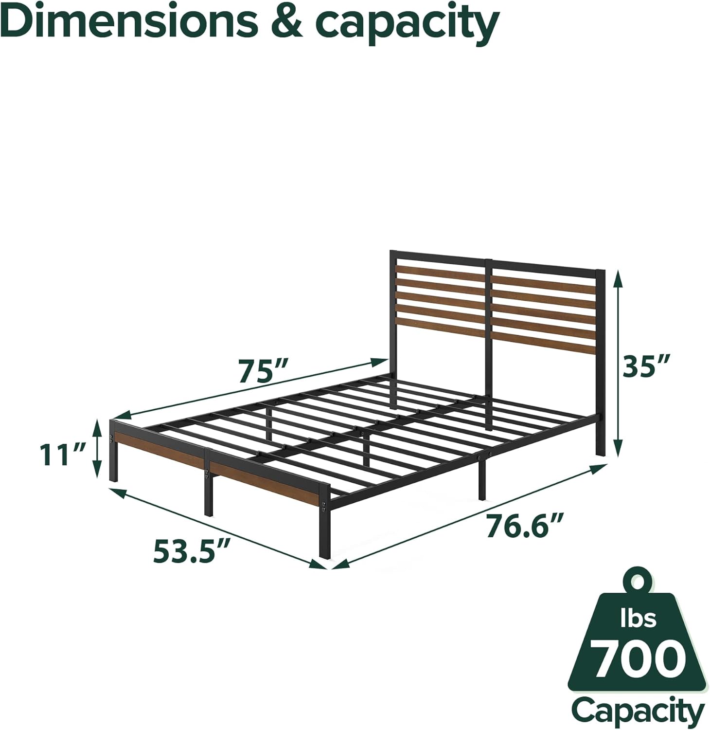 Zinus Kai Bamboo and Metal Platform Bed Frame with Headboard, No Box Spring Needed, Easy Assembly, Full, Brown