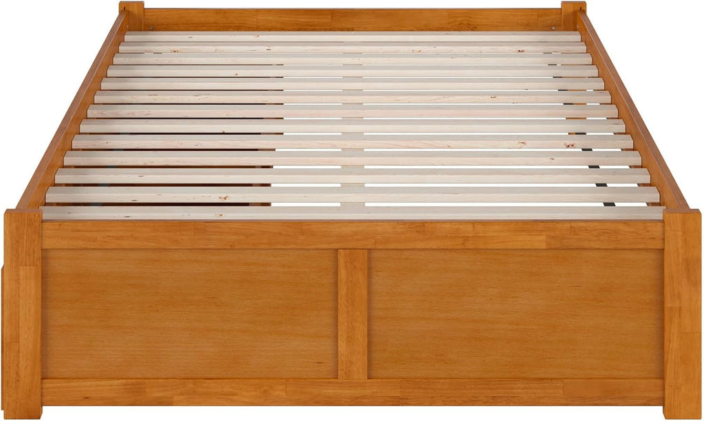 AFI Concord Full Solid Wood Platform Bed with Footboard & Storage Drawers in Light Toffee