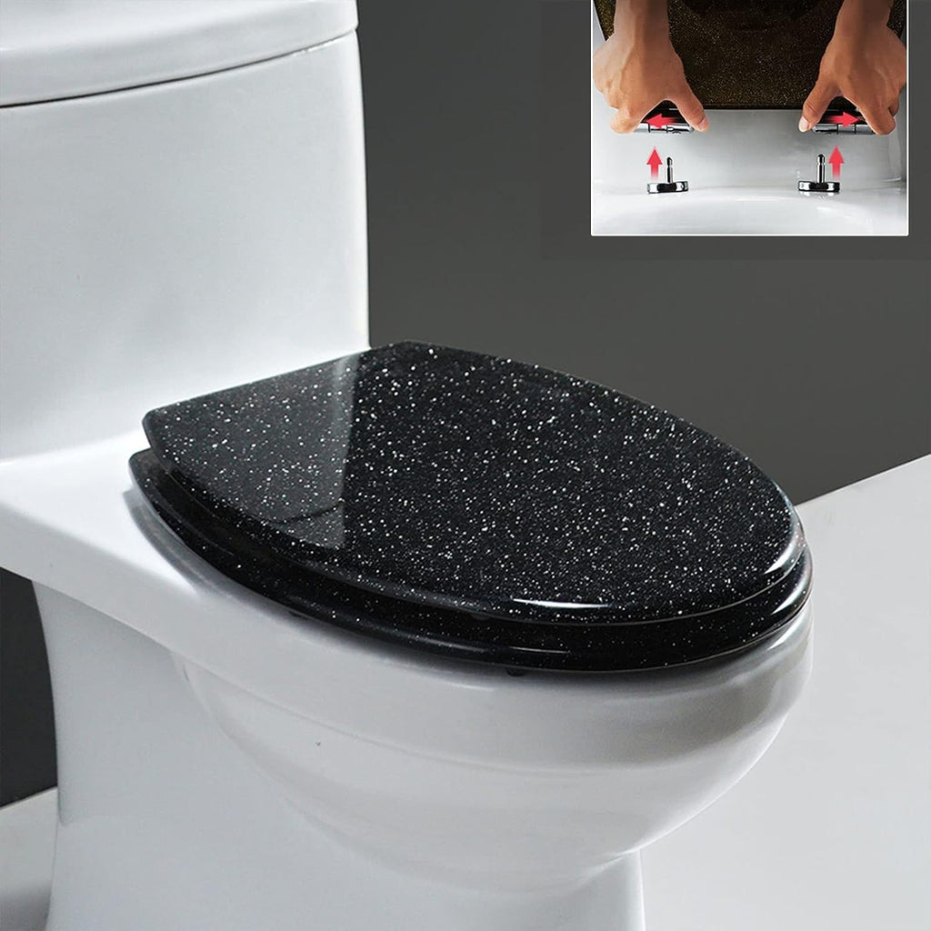 Sparkly Resin Toilet Seat, Resin Toilet Seat Round Toilet Seat, Thicken Toilet Seat, Slow Close, Toilet Lid Easy to Clean & Install (Black)