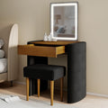 Small Makeup Vanity Desk with Lighted Mirror - Solid Wood Compact Bedroom Make Up Dressing Table with Adjustable Brightness Mirror & Drawer & Chair, Easy Assembly Classic Modern Set, Black
