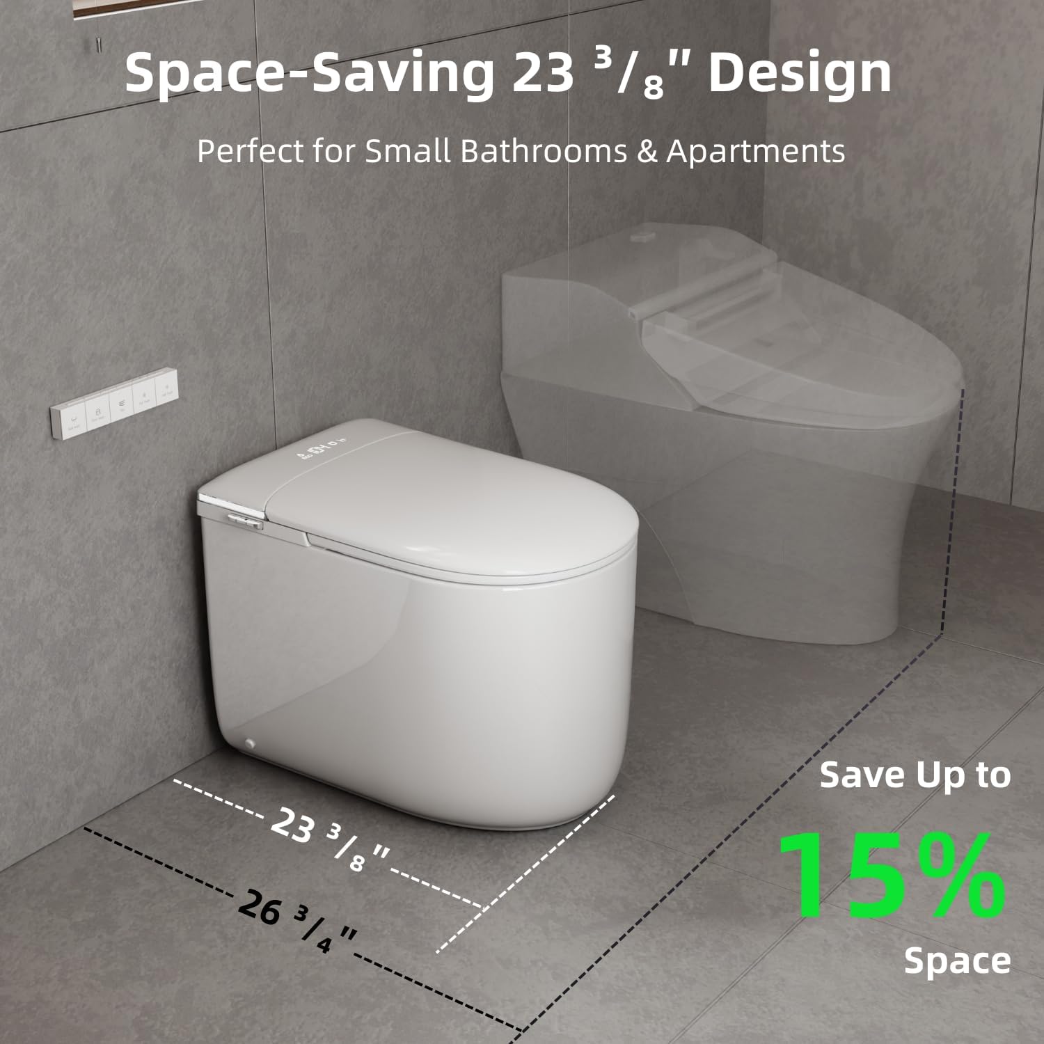 E81 Compact Smart Toilet, Built In Water Tank, 23.3' Depth One Piece Bidet Toilet With Rimless Flush, Auto Open/Close Lid, Foot Sensor, Instant Warm Water & Air Dryer, Heated Seat, Remote