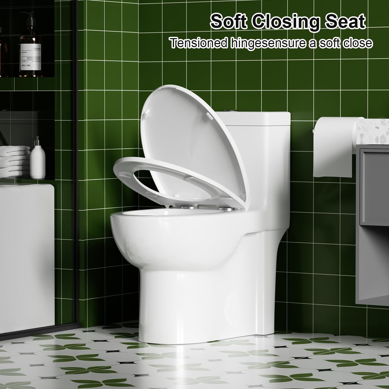 Elongated One Piece Toilet with ADA Comfort Height, Seat Chair Height 17.3' Modern Toilet for Bathroom, Dual Flush 0.8/1.6 GPF, MAP 1000g, 12' Rough-In, Soft Closing Seat, Glossy White