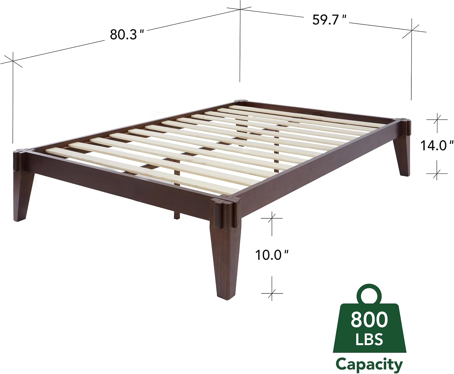 Bme Chalipa 14' Solid Wood Bed Frames - Wood Platform Bed Frame - Japanese Joinery Bed Frame - Wood Slat Support - Bed Without Box Spring - Easy Assembly - Minimalist & Modern Style, Walnut - Full