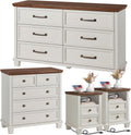 SAVOR LIFE Farmhouse Dresser and Nightstand Sets of 4 Piece, 5/6 Drawer Dresser and 2 Drawer Nightstand Set, Rustic Wood Bedroom Furniture Set for Home, Hallway,White