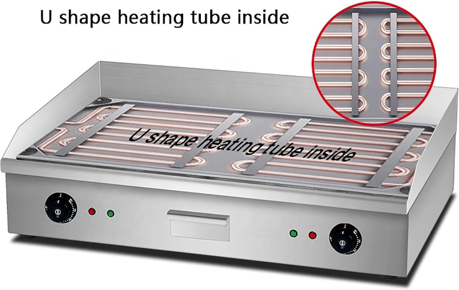 Commercial Flat Top Electric Griddle, Dual Control Stainless Steel Countertop Grill Teppanyaki Griddle with Adjustable Temp Control from 50°c to 300°c