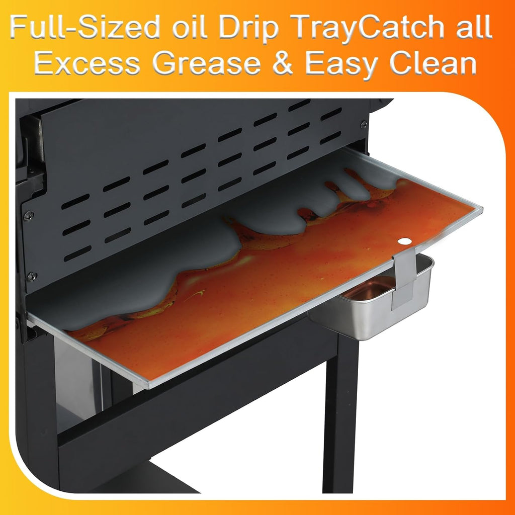 3-Burner Flat Top Propane Gas Grill Stainless Steel Griddle Combo with Foldable Side Table, 36,900 BTU Outdoor BBQ Grill, Porcelain-Enameled Cast Iron Grids, for Backyard, Patio Cooking