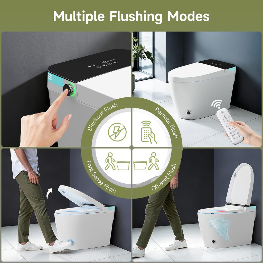 Artistic Smart Toilet, One Piece Bidet Toilet for Bathrooms, Auto Open/Close Lid, Heated Seat, Water Sprayer and Dryer,Tankless Smart Toilet withbuilt in, 1000g Powerful Flush