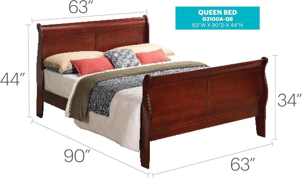 GDFStudio Queen Size Wood Platform Bed Frame, Classic Sleigh Design with Curved Trim & Wood Posts,Easy Assembly, Box Spring Required,Timeless Elegant Bedroom Furniture,Cherry