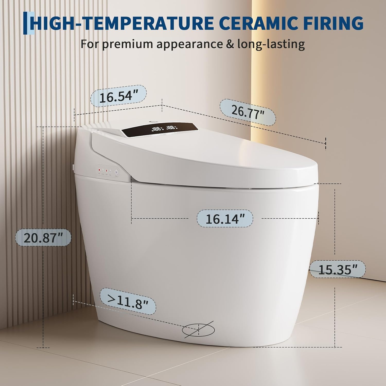 Modern Smart Toilet, One-Piece Elongated with Built-in Bidet, Heated Seat, Foot Sensor Flushing, Warm Air Dryer, Remote Control for Lid Open/Close