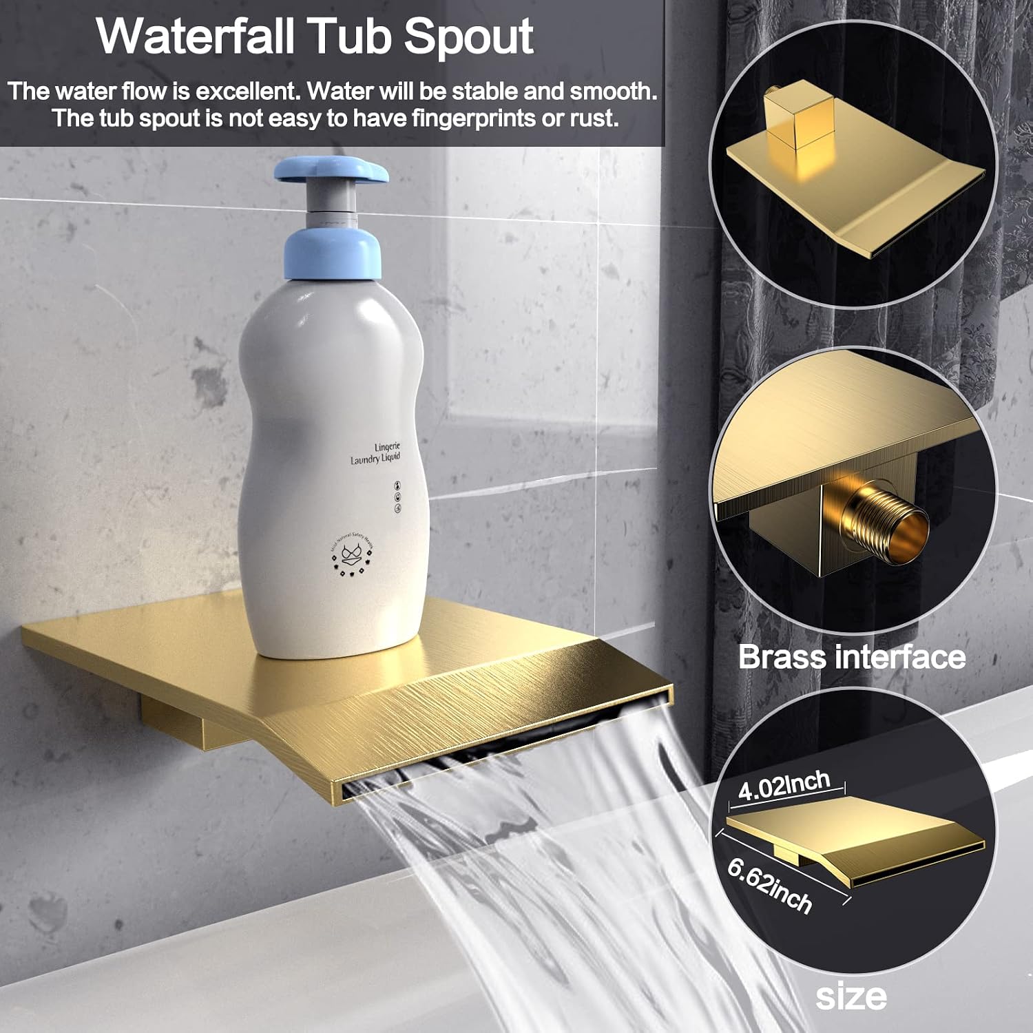 Rain Shower System 12 inch Shower Faucet Set with Tub Spout,Bathroom Wall Mounted Waterfall Shower Head Bath tub Faucet Sets Complete with Handheld Spray,Included Valve Body and Trim kit,Brushed Gold